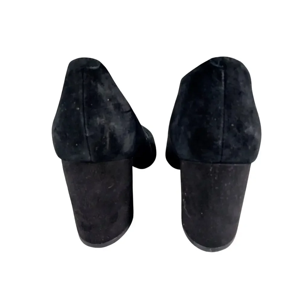 MARC FISHER! BLACK GENUINE SUEDE LEATHER CHUNKY HEEL POINTY TOE PUMPS, HEELS! 9M